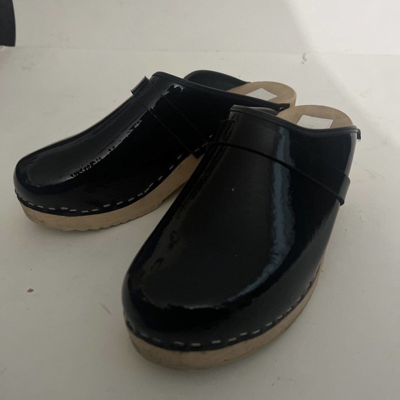 Kerstin Adolphson Clog Shoe, Women Sz9 Black Patent Leather Made in Sweden - Picture 1 of 8